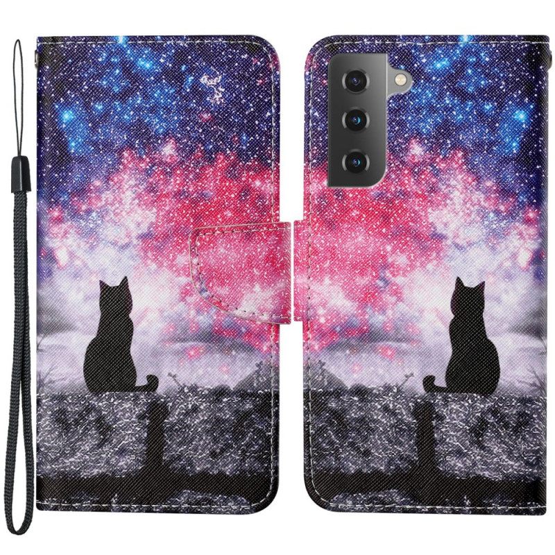 Nahkakotelo Samsung Galaxy S22 Plus 5G Cat Stories With Lanyard