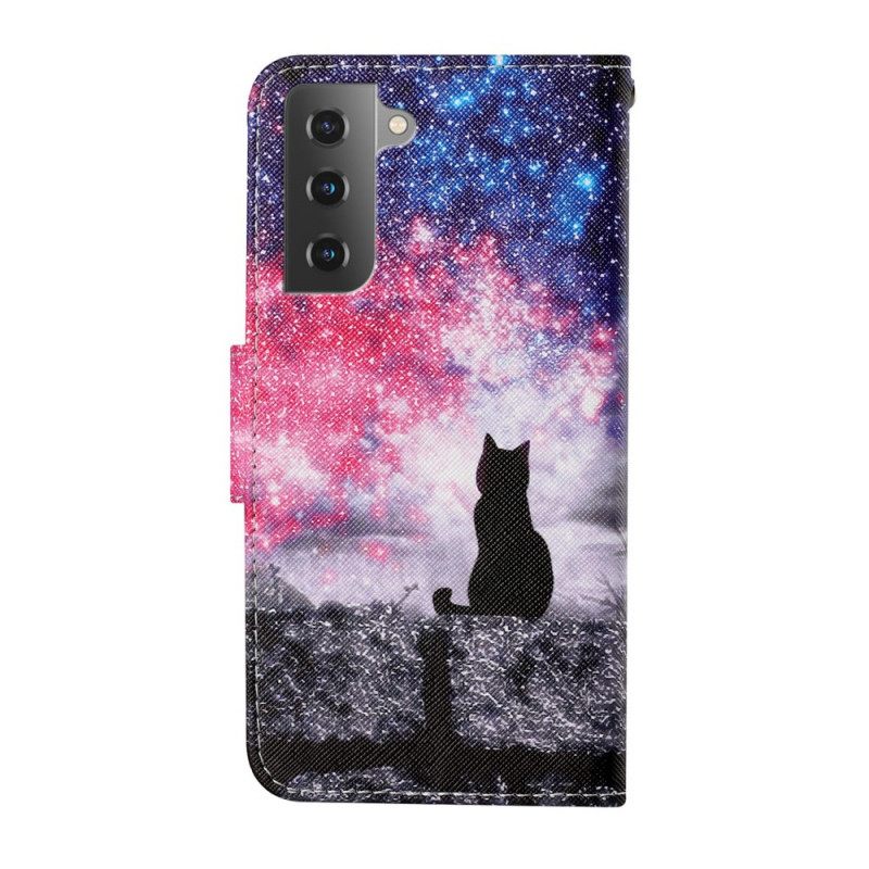 Nahkakotelo Samsung Galaxy S22 Plus 5G Cat Stories With Lanyard