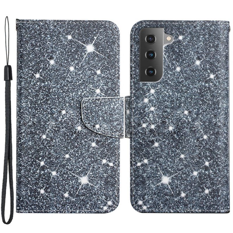 Nahkakotelo Samsung Galaxy S22 Plus 5G Suojaketju Kuori Glitter Strappy