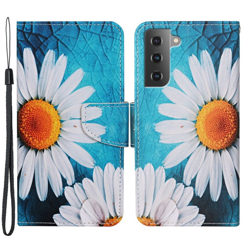 Nahkakotelo Samsung Galaxy S22 Plus 5G Suojaketju Kuori Thong Daisies