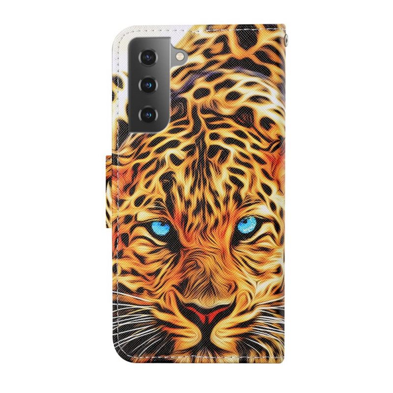 Nahkakotelo Samsung Galaxy S22 Plus 5G Tiger Kaulanauhalla