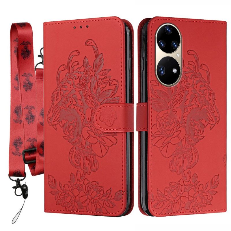 Kotelot Huawei P50 Pro Suojaketju Kuori Tiger Baroque Strap