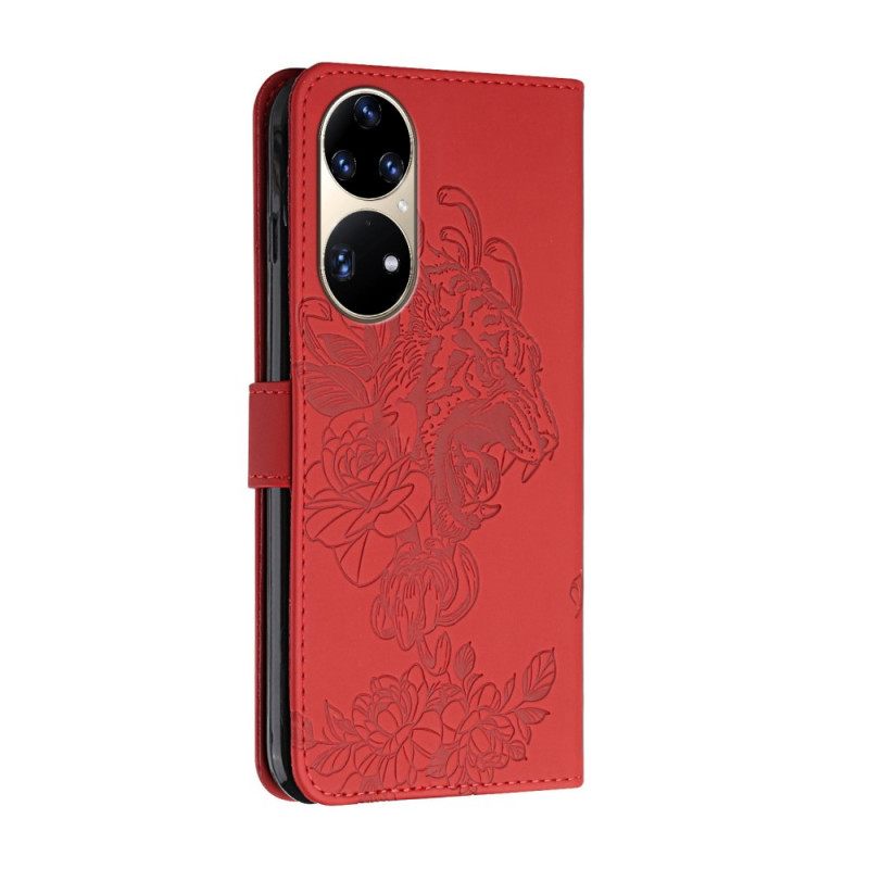 Kotelot Huawei P50 Pro Suojaketju Kuori Tiger Baroque Strap