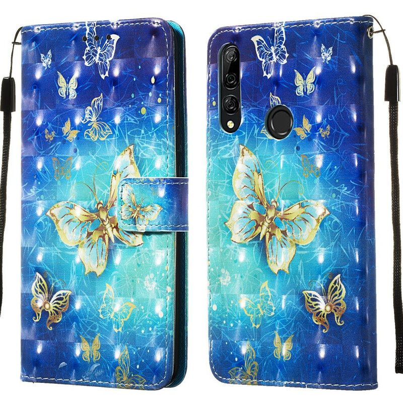 Kotelot Huawei P Smart Z / Honor 9X Suojaketju Kuori Golden Butterflies Ja Kaulanauha