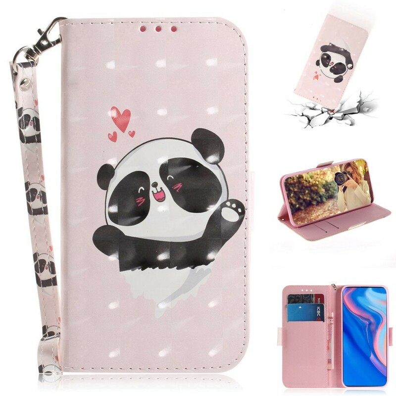 Nahkakotelo Huawei P Smart Z / Honor 9X Suojaketju Kuori Panda Love In Lanyard