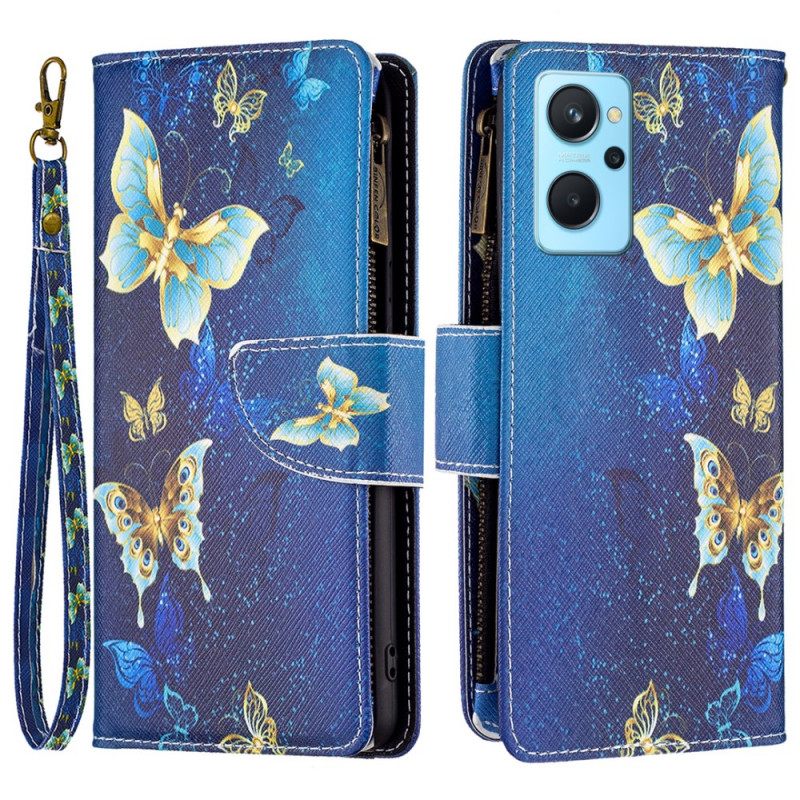 Kotelot Realme 9i Blue And Gold Butterflies Lanyard