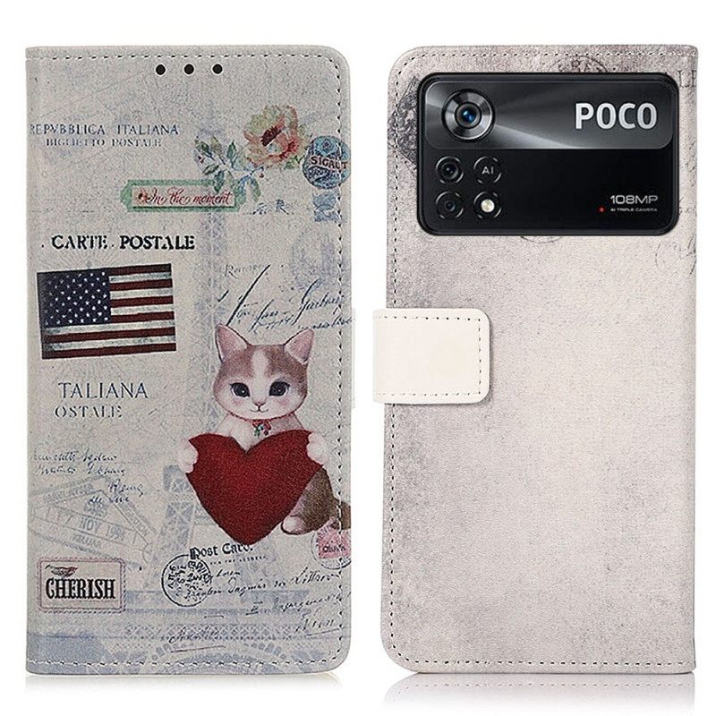 Flip Case Poco X4 Pro 5G Matkustava Kissa