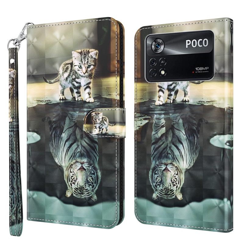 Flip Case Poco X4 Pro 5G Suojaketju Kuori Dream Of Kitten With Strap