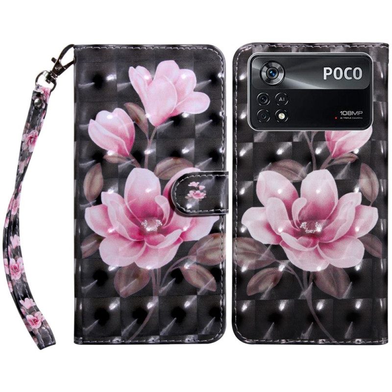 Flip Case Poco X4 Pro 5G Suojaketju Kuori Kukkahihna