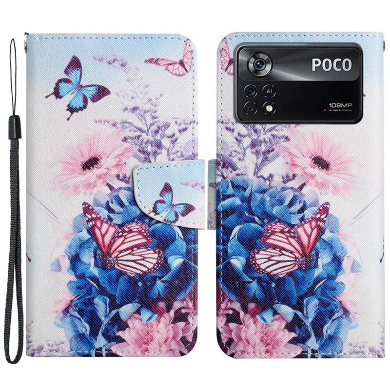 Kotelot Poco X4 Pro 5G Suojaketju Kuori Strappy Floral Fantasy