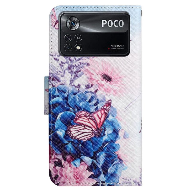 Kotelot Poco X4 Pro 5G Suojaketju Kuori Strappy Floral Fantasy