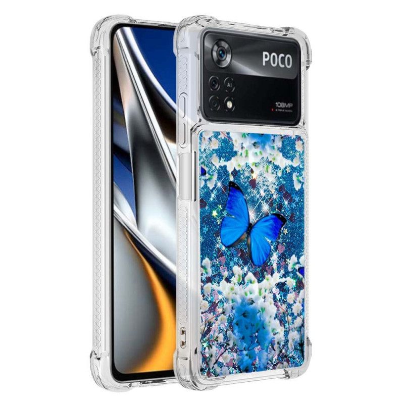 Kuori Poco X4 Pro 5G Glitter Blue Butterflies