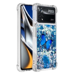 Kuori Poco X4 Pro 5G Glitter Blue Butterflies