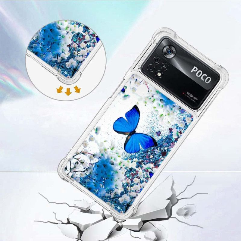 Kuori Poco X4 Pro 5G Glitter Blue Butterflies