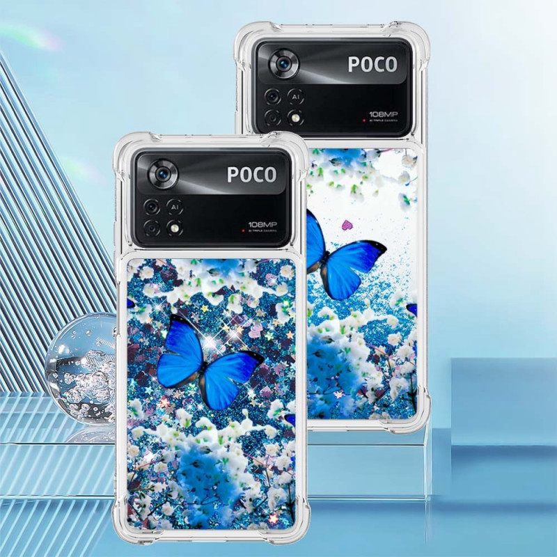 Kuori Poco X4 Pro 5G Glitter Blue Butterflies