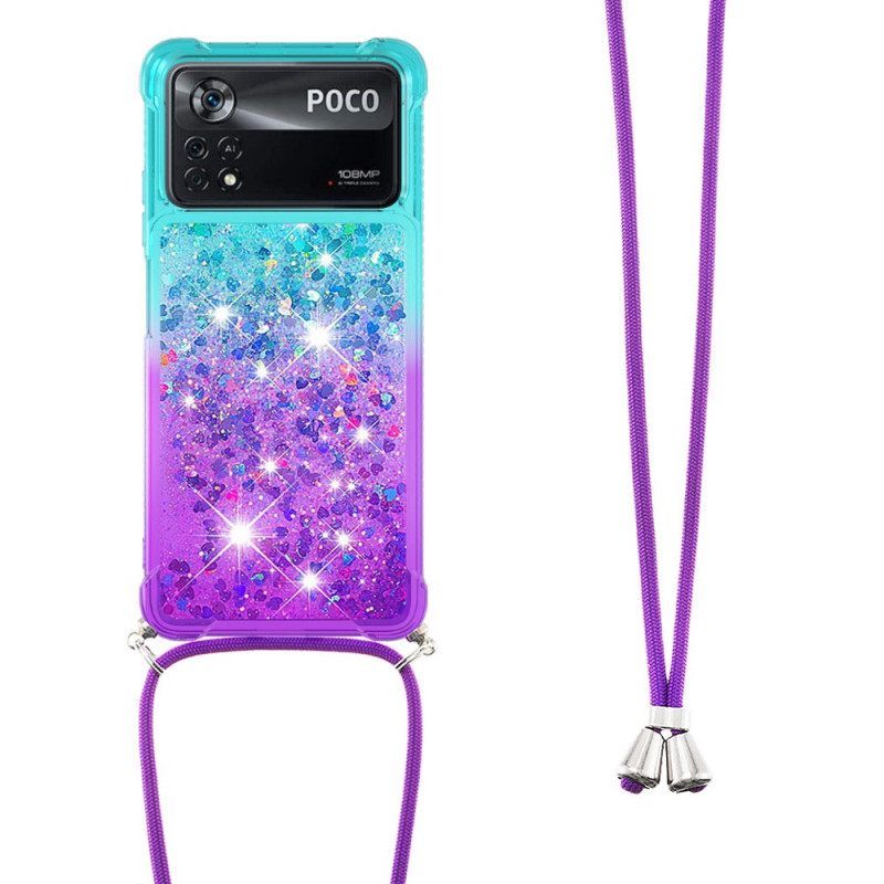 Kuori Poco X4 Pro 5G Kiristysnyörillä Glitter Silikonijohto