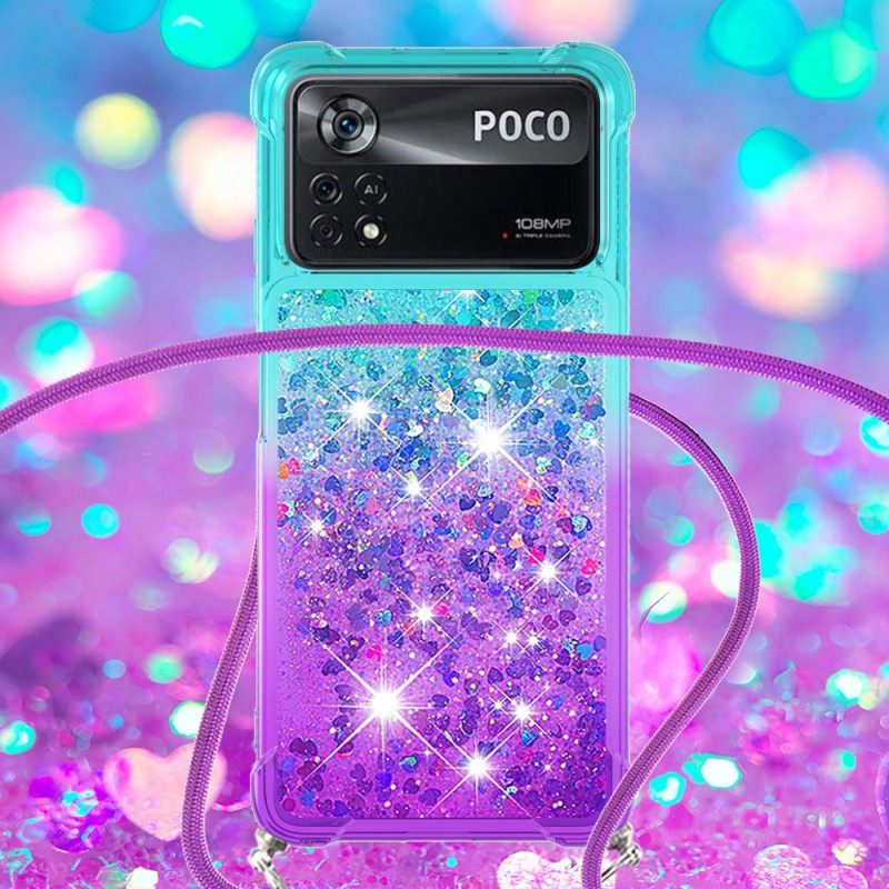 Kuori Poco X4 Pro 5G Kiristysnyörillä Glitter Silikonijohto