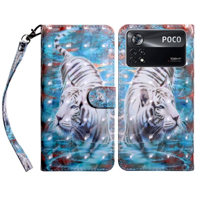 Nahkakotelo Poco X4 Pro 5G Suojaketju Kuori Fabulous Tiger In Strap