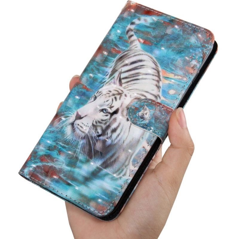 Nahkakotelo Poco X4 Pro 5G Suojaketju Kuori Fabulous Tiger In Strap