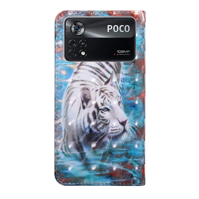 Nahkakotelo Poco X4 Pro 5G Suojaketju Kuori Fabulous Tiger In Strap