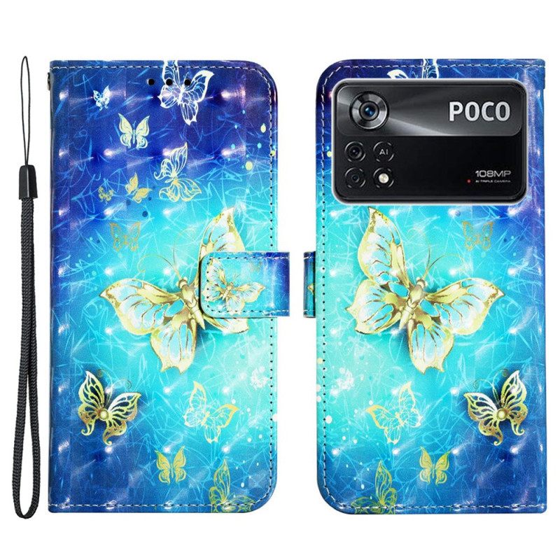 Nahkakotelo Poco X4 Pro 5G Suojaketju Kuori Flight Of Butterflies In Lanyard