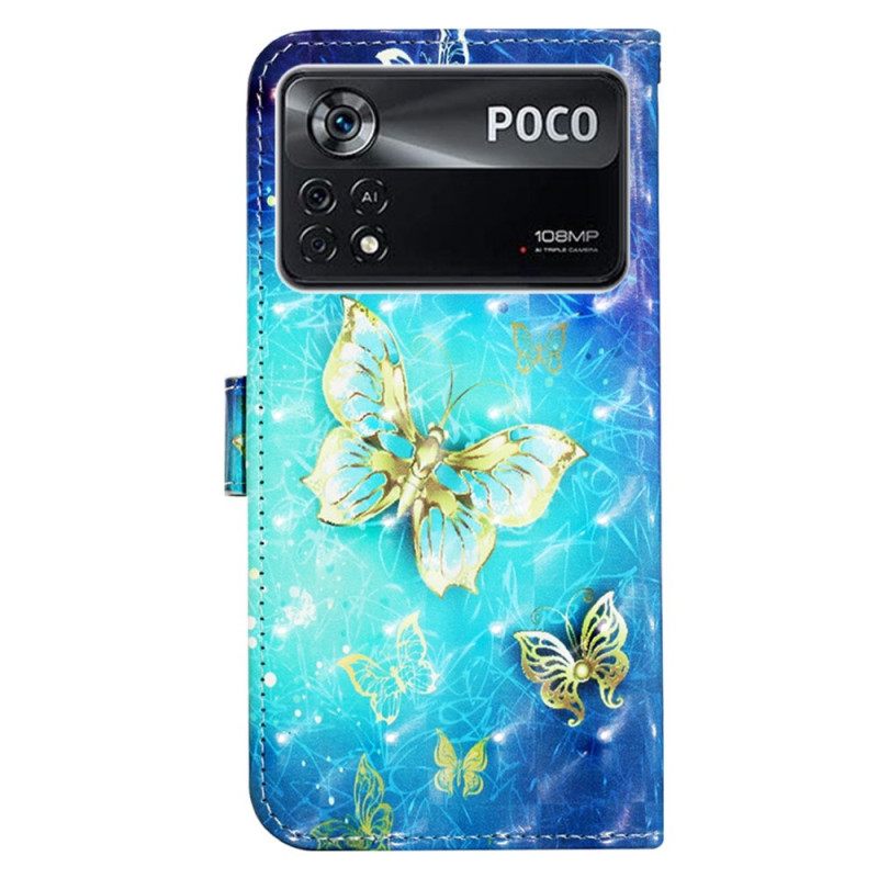 Nahkakotelo Poco X4 Pro 5G Suojaketju Kuori Flight Of Butterflies In Lanyard