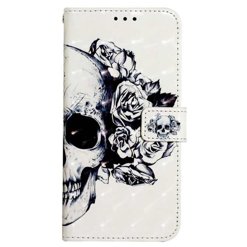 Nahkakotelo Poco X4 Pro 5G Suojaketju Kuori Floral Skull Hihnalla