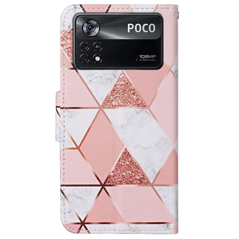 Nahkakotelo Poco X4 Pro 5G Suojaketju Kuori Marble Glitter Strappy