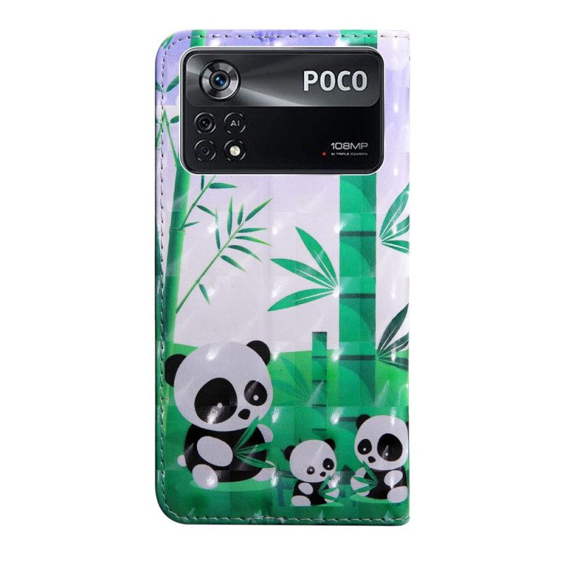 Nahkakotelo Poco X4 Pro 5G Suojaketju Kuori Panda Family Lanyardissa