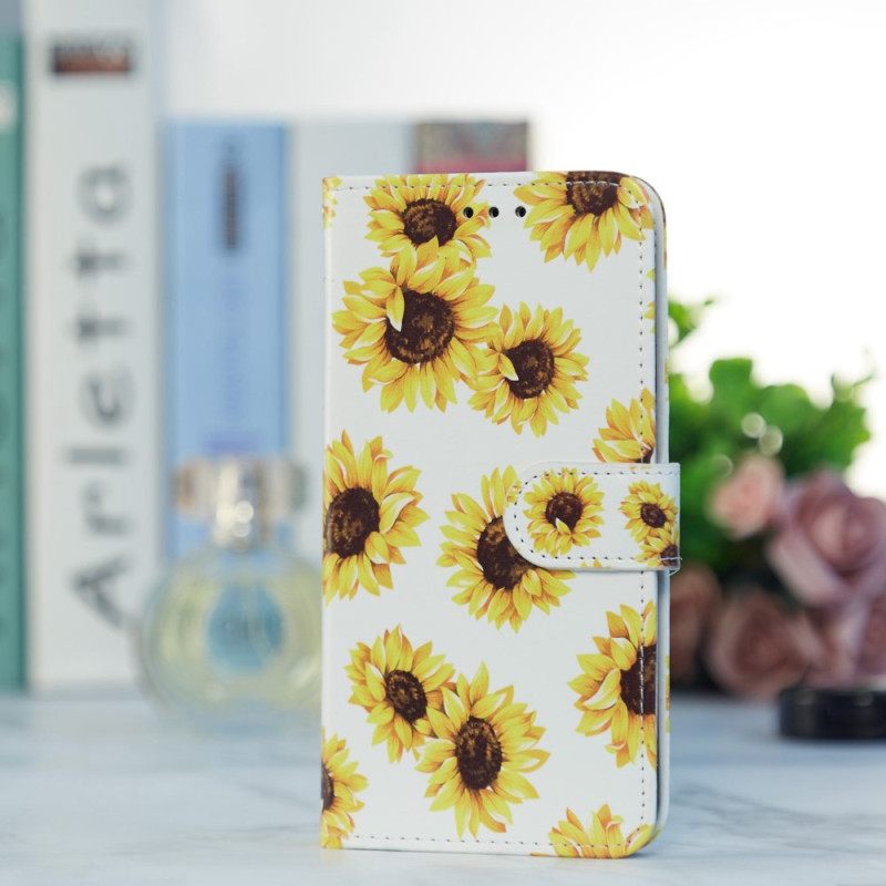 Nahkakotelo Poco X4 Pro 5G Suojaketju Kuori Strap Flowers