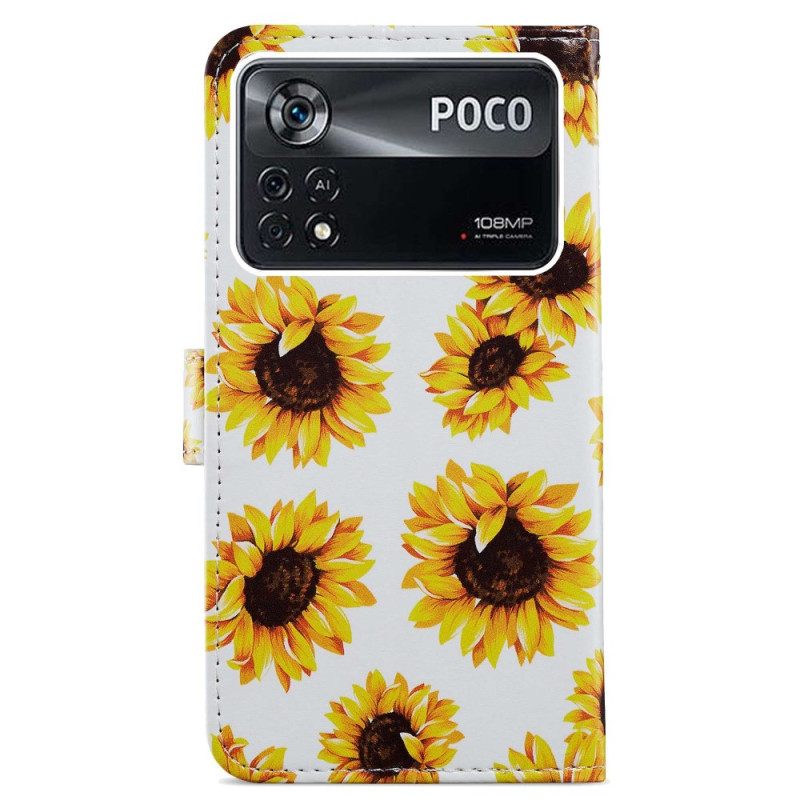 Nahkakotelo Poco X4 Pro 5G Suojaketju Kuori Strap Flowers