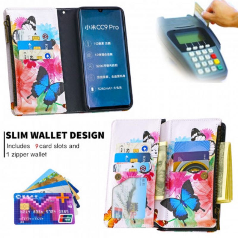 Flip Case Xiaomi Mi Note 10 / 10 Pro Butterflies Vetoketjullinen Tasku