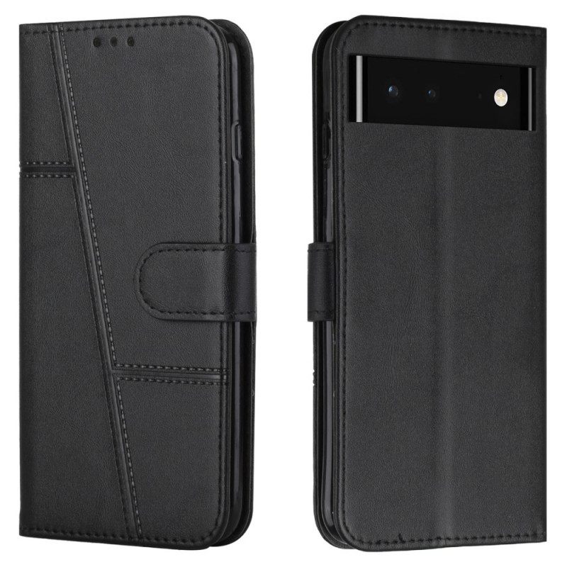 Flip Case Google Pixel 6 Suojaketju Kuori Leather Effect Geo Strappy