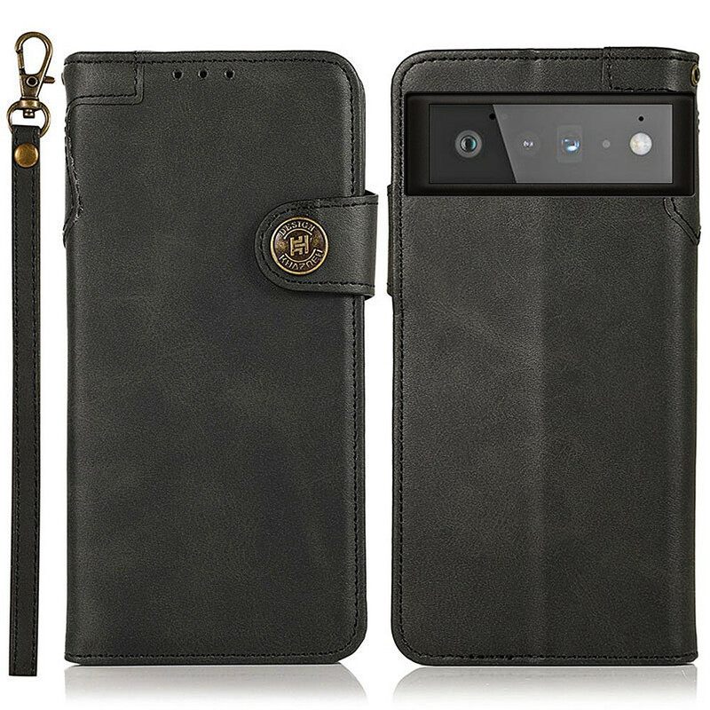 Kotelot Google Pixel 6 Faux Leather Button Khazneh