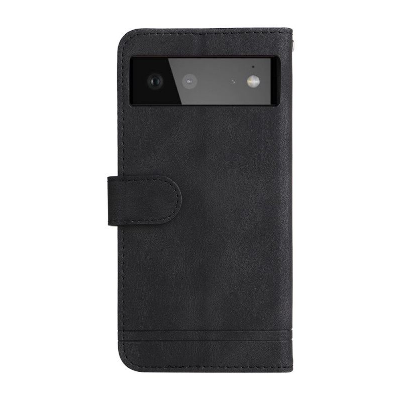 Kotelot Google Pixel 6 Faux Leather Niitti Ja Nauha