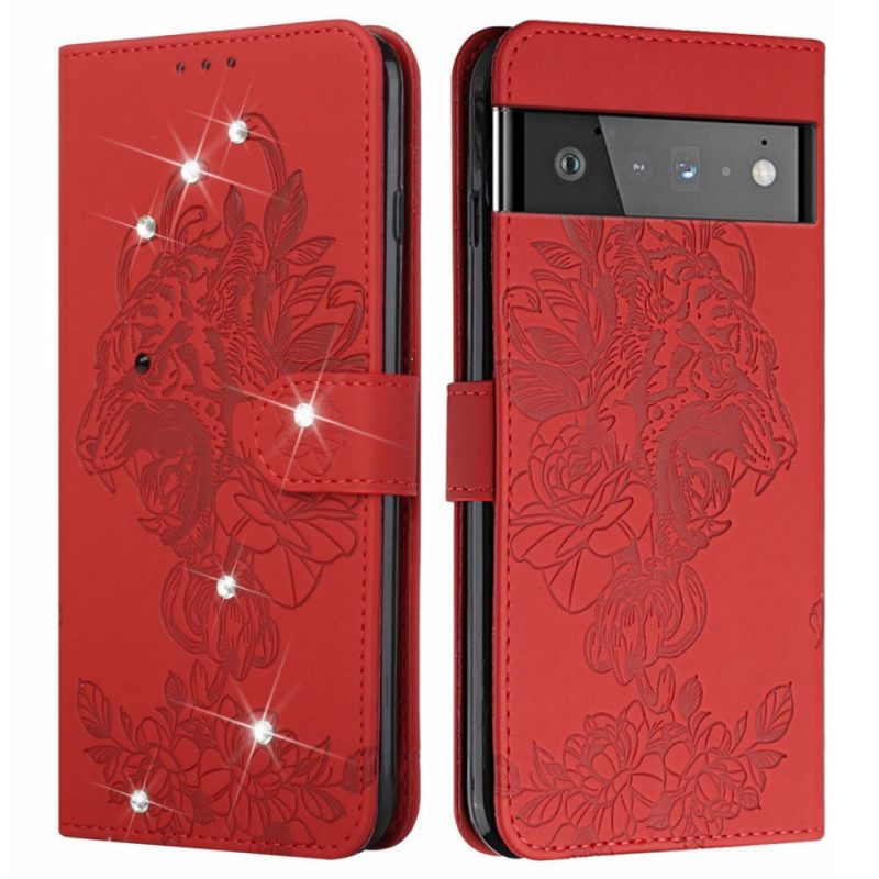 Nahkakotelo Google Pixel 6 Tiger Baroque And Strass