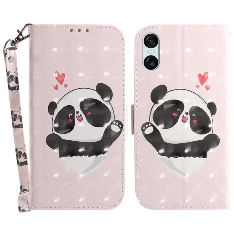 Kotelot Sony Xperia 10 Vi Panda Love Hihnalla