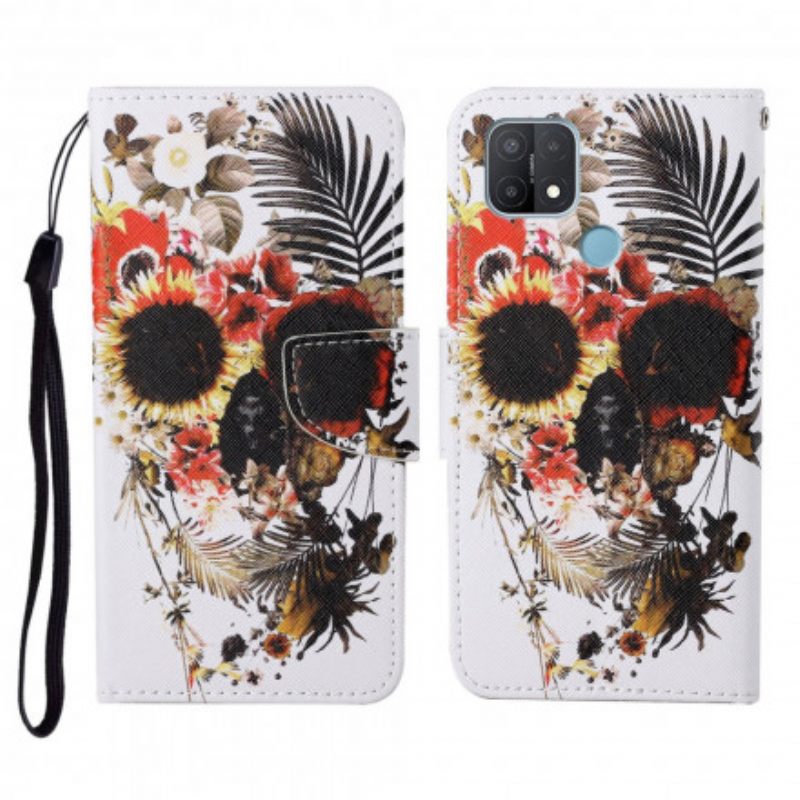 Kotelot Oppo A15 Floral Skull Kaulanauhalla