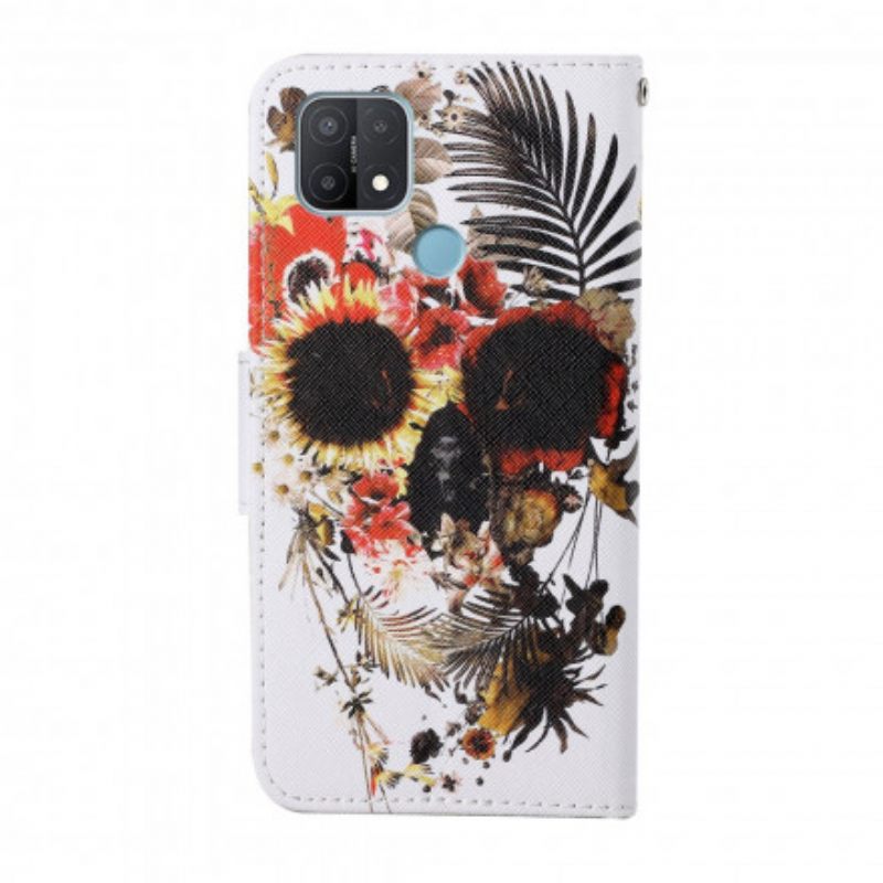 Kotelot Oppo A15 Floral Skull Kaulanauhalla