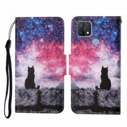 Nahkakotelo Oppo A15 Cat Stories With Lanyard