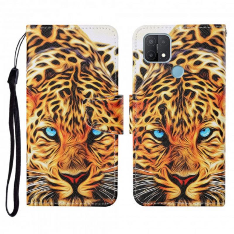 Nahkakotelo Oppo A15 Tiger Kaulanauhalla