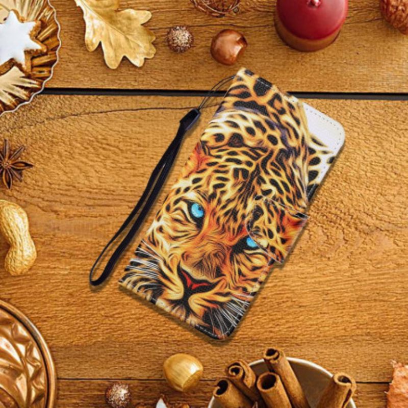 Nahkakotelo Oppo A15 Tiger Kaulanauhalla