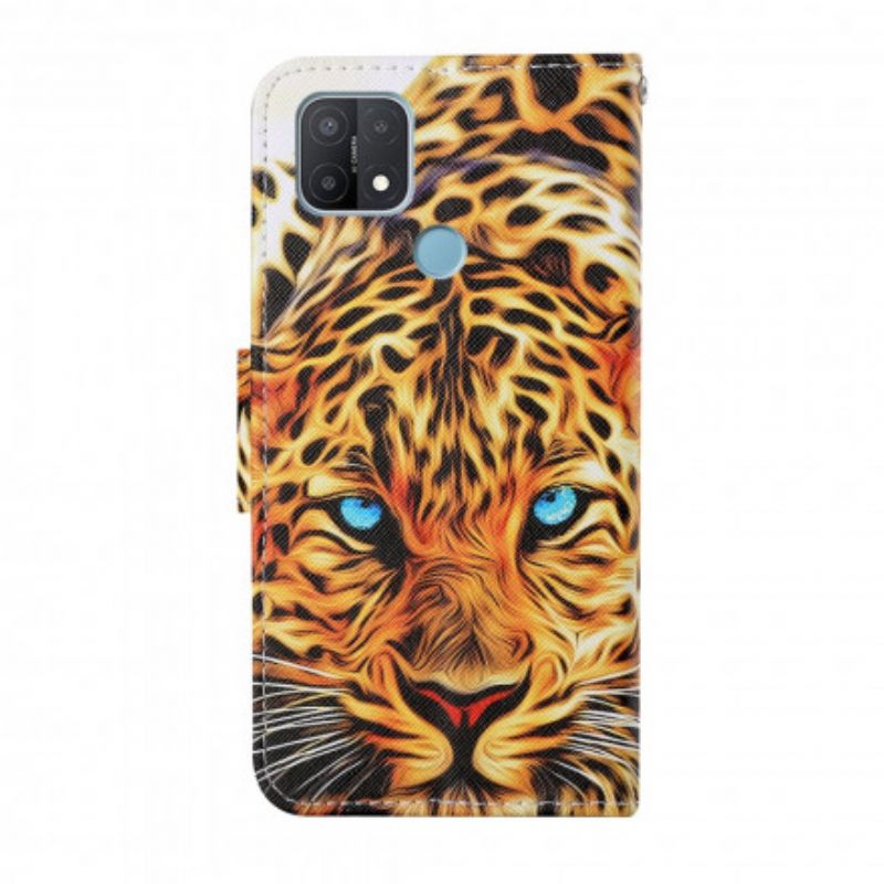 Nahkakotelo Oppo A15 Tiger Kaulanauhalla