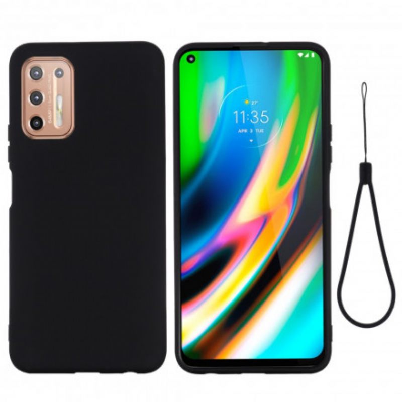 Case Moto G9 Plus Design Nestemäinen Silikoni Kaulanauhalla