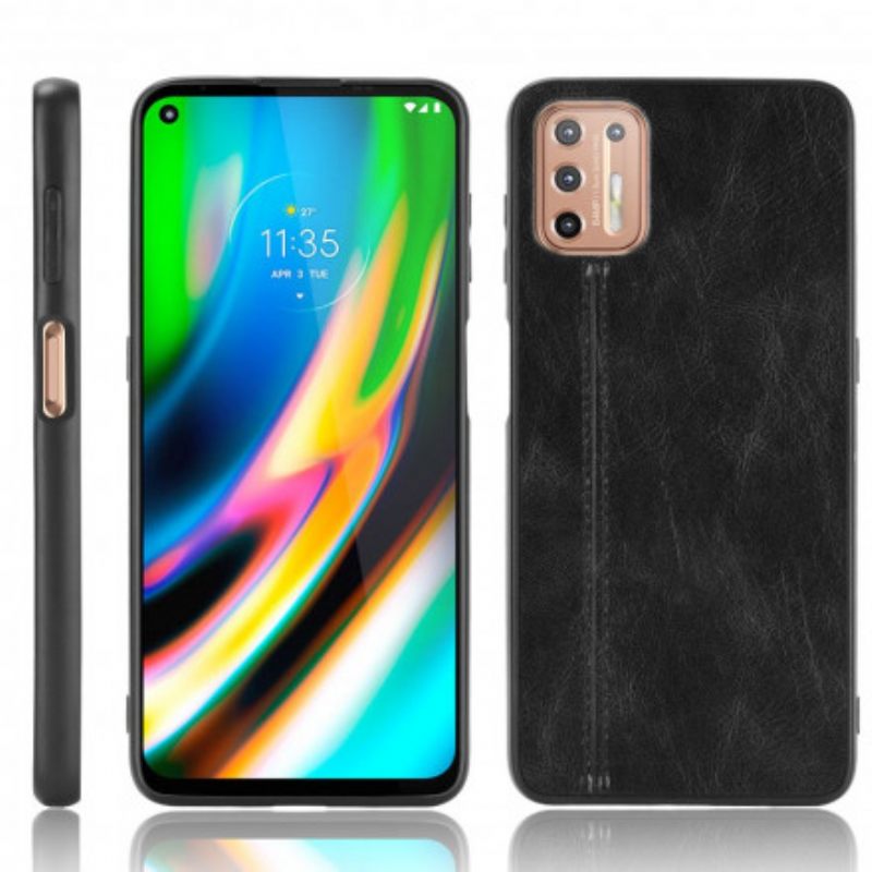 Kuori Moto G9 Plus Couture Nahkaefekti