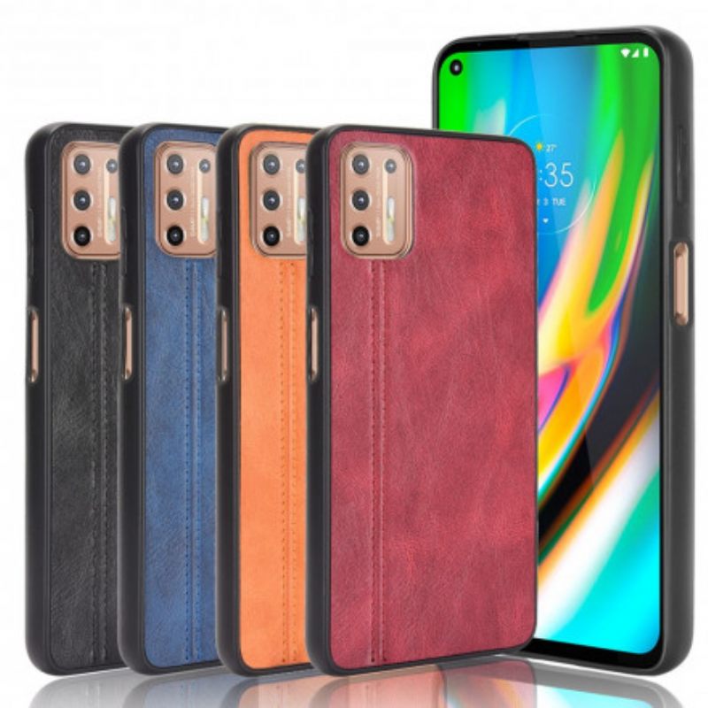 Kuori Moto G9 Plus Couture Nahkaefekti