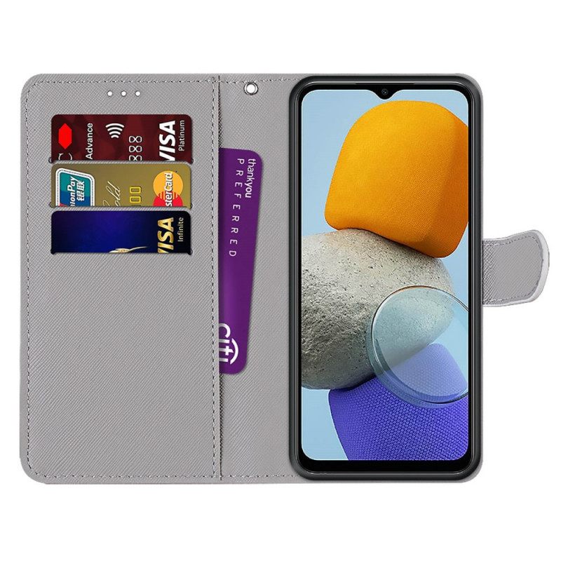 Flip Case Samsung Galaxy M23 5G Punainen Perhonen Sinisellä Taustalla