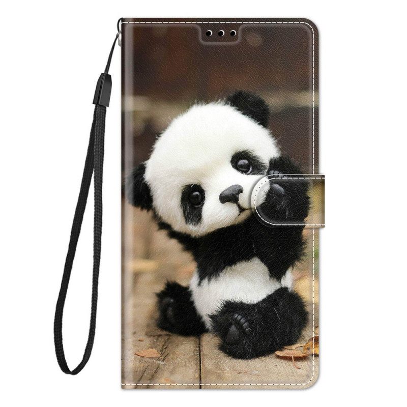 Flip Case Samsung Galaxy M23 5G Suojaketju Kuori Pikku Panda Kaulanauhalla