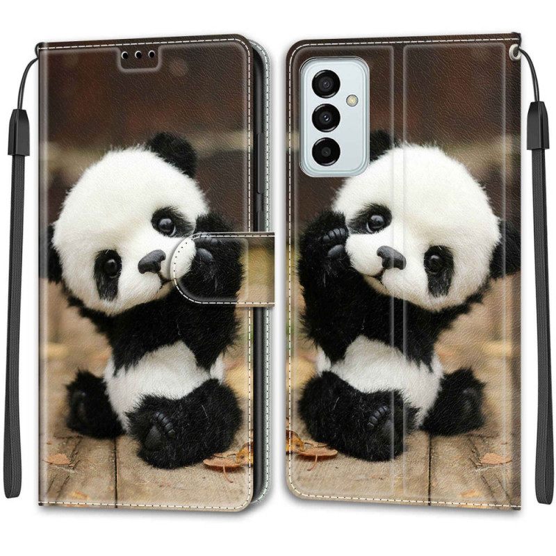 Flip Case Samsung Galaxy M23 5G Suojaketju Kuori Pikku Panda Kaulanauhalla