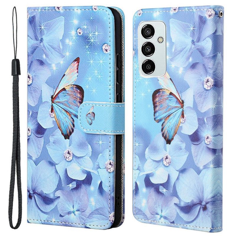 Kotelot Samsung Galaxy M23 5G Suojaketju Kuori Diamond Butterflies Hihnalla